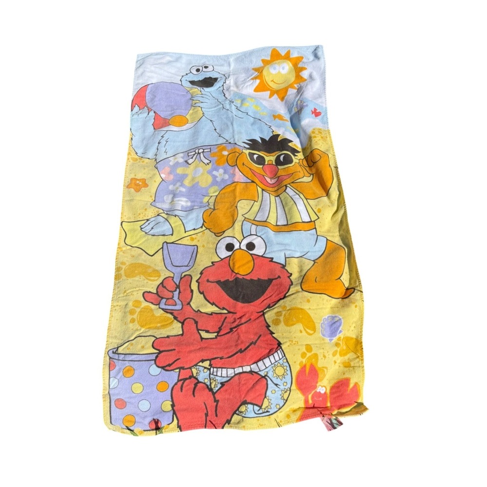 Vintage 1999 Sesame Street Beach Towel Elmo Cookie Monster Ernie 43x22 Kidcore
